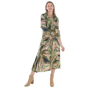 Painted Leaves Tie Waisted Dress