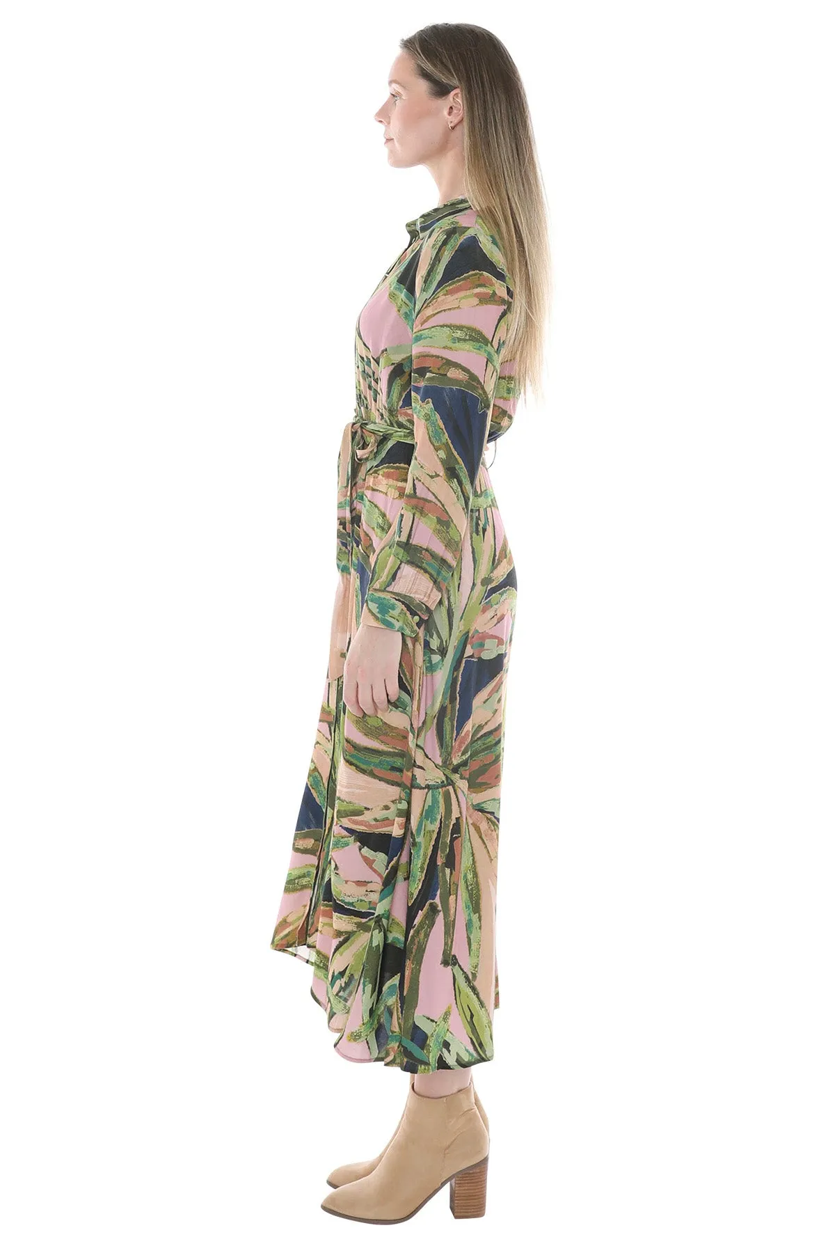 Painted Leaves Tie Waisted Dress