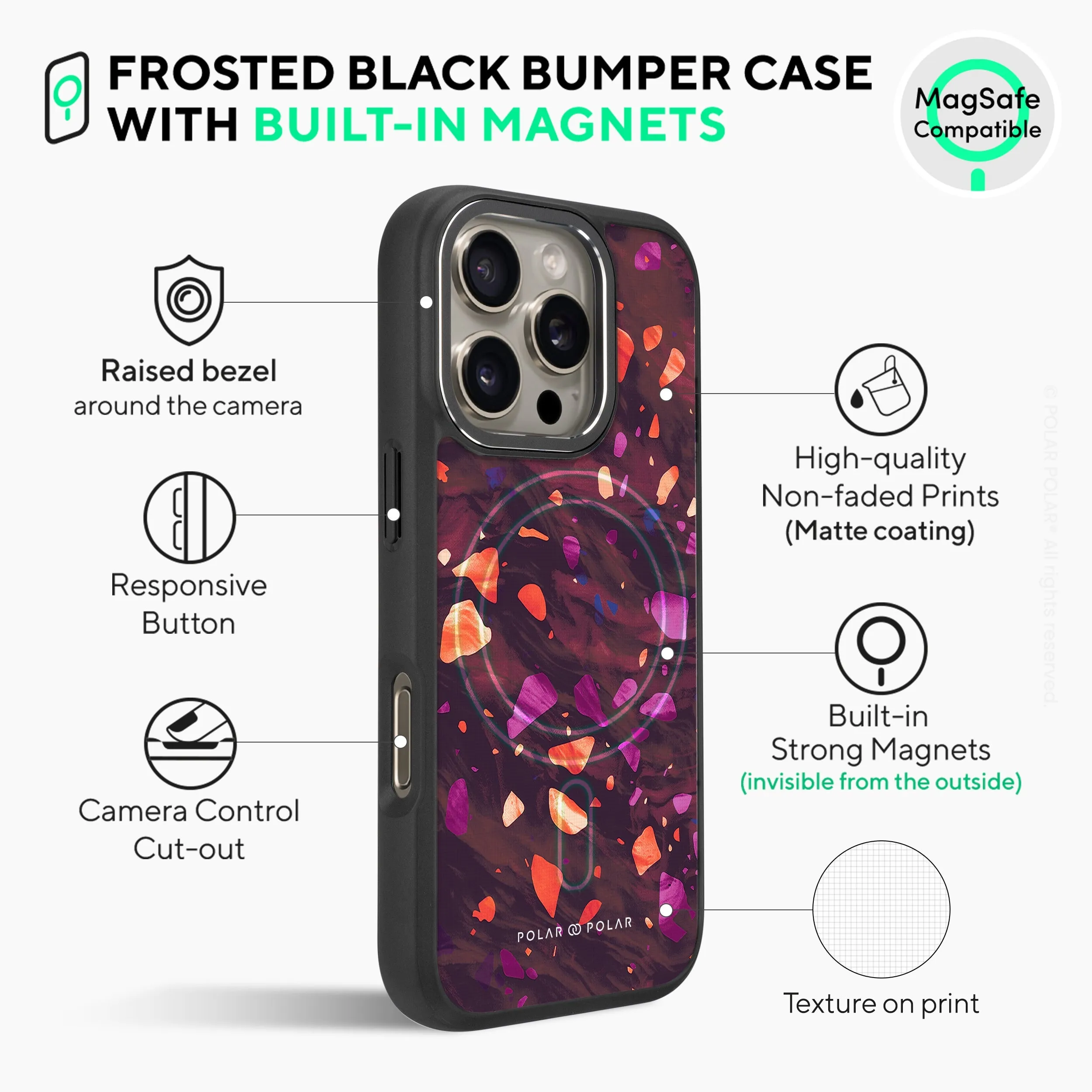 Paprika Terrazzo Gem - iPhone 16 Pro Frosted Black Bumper MagSafe Case