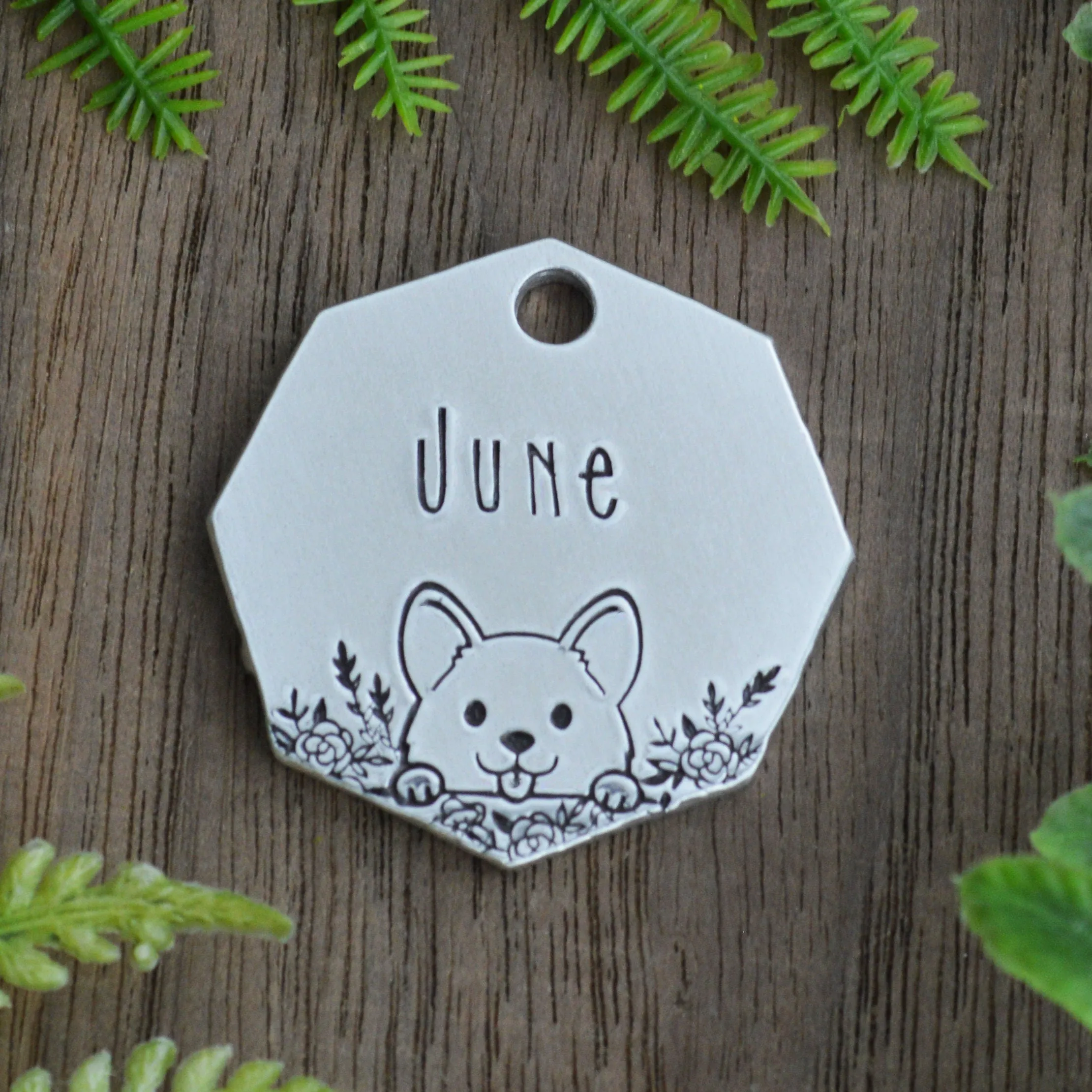 Peekaboo Garden Hand Stamped Dog Collar Tag