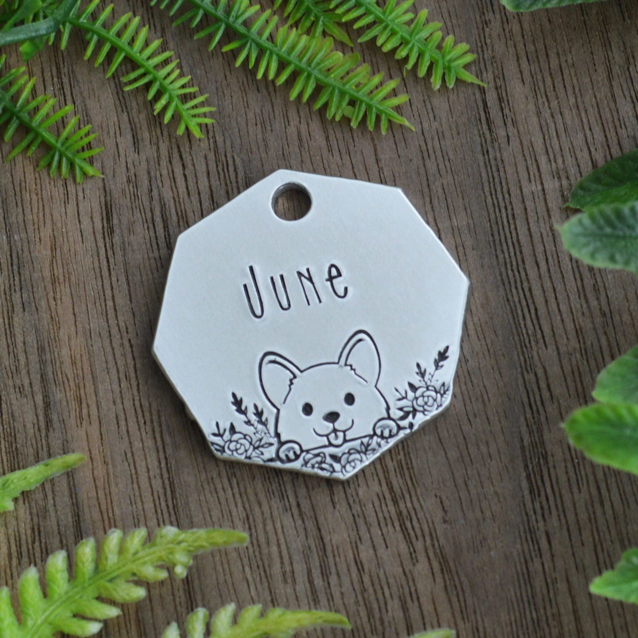 Peekaboo Garden Hand Stamped Dog Collar Tag