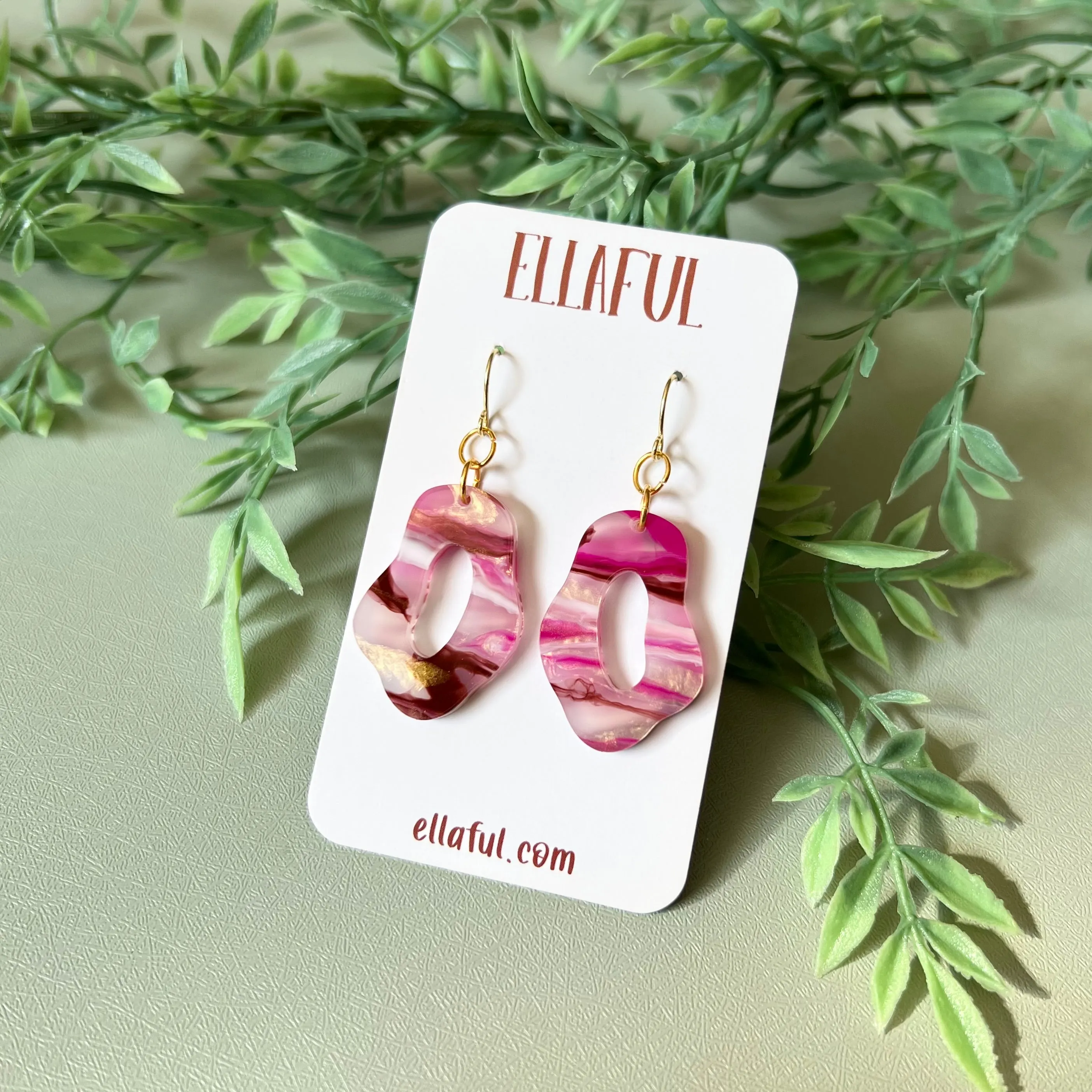 Pink and Gold Marble Donut Earrings