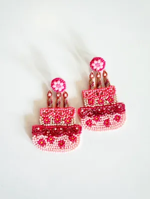 Pink Beaded Birthday Cake Earring