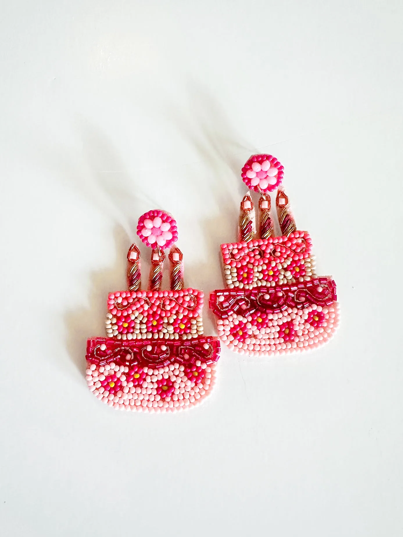 Pink Beaded Birthday Cake Earring