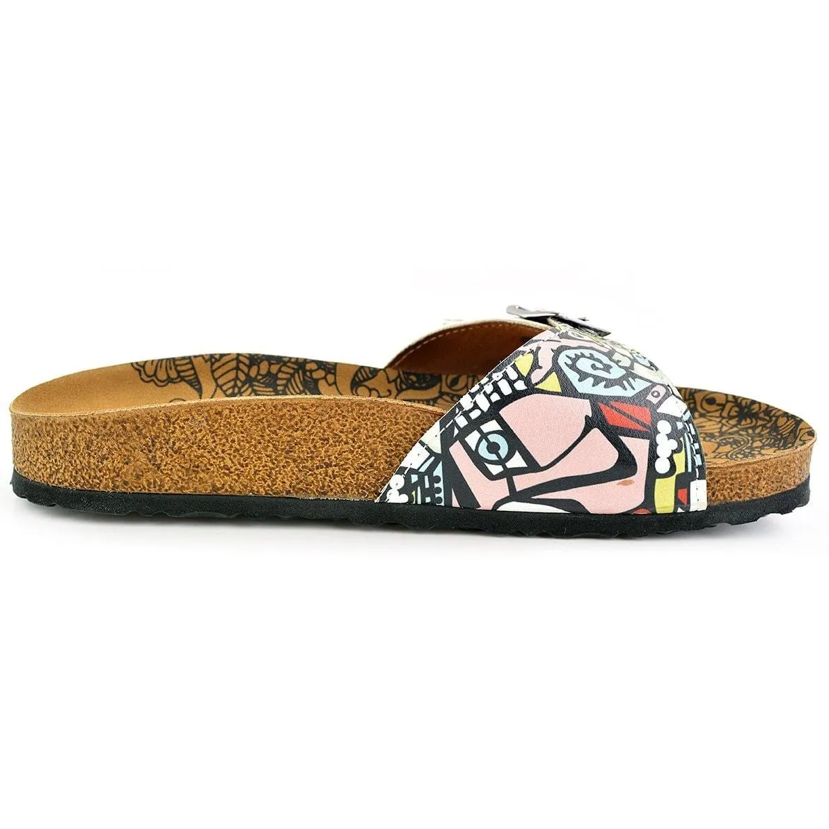 Pink, Blue, Yellow Shaped, Striped and Abstract Patterned Sandal - CAL904