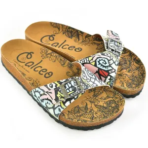 Pink, Blue, Yellow Shaped, Striped and Abstract Patterned Sandal - CAL904