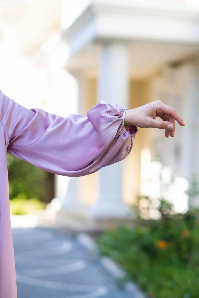 Pink Brontei open front abaya throw over with pockets and a detachable belt