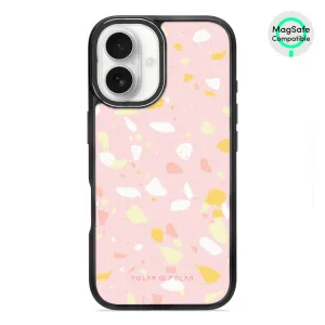 Pink Peony Terrazzo - iPhone 16 Frosted Black Bumper MagSafe Case