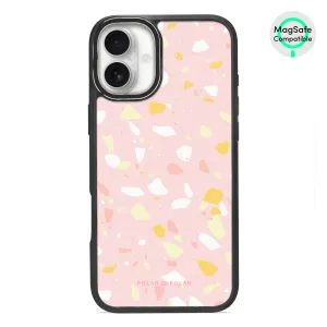 Pink Peony Terrazzo - iPhone 16 Plus Frosted Black Bumper MagSafe Case