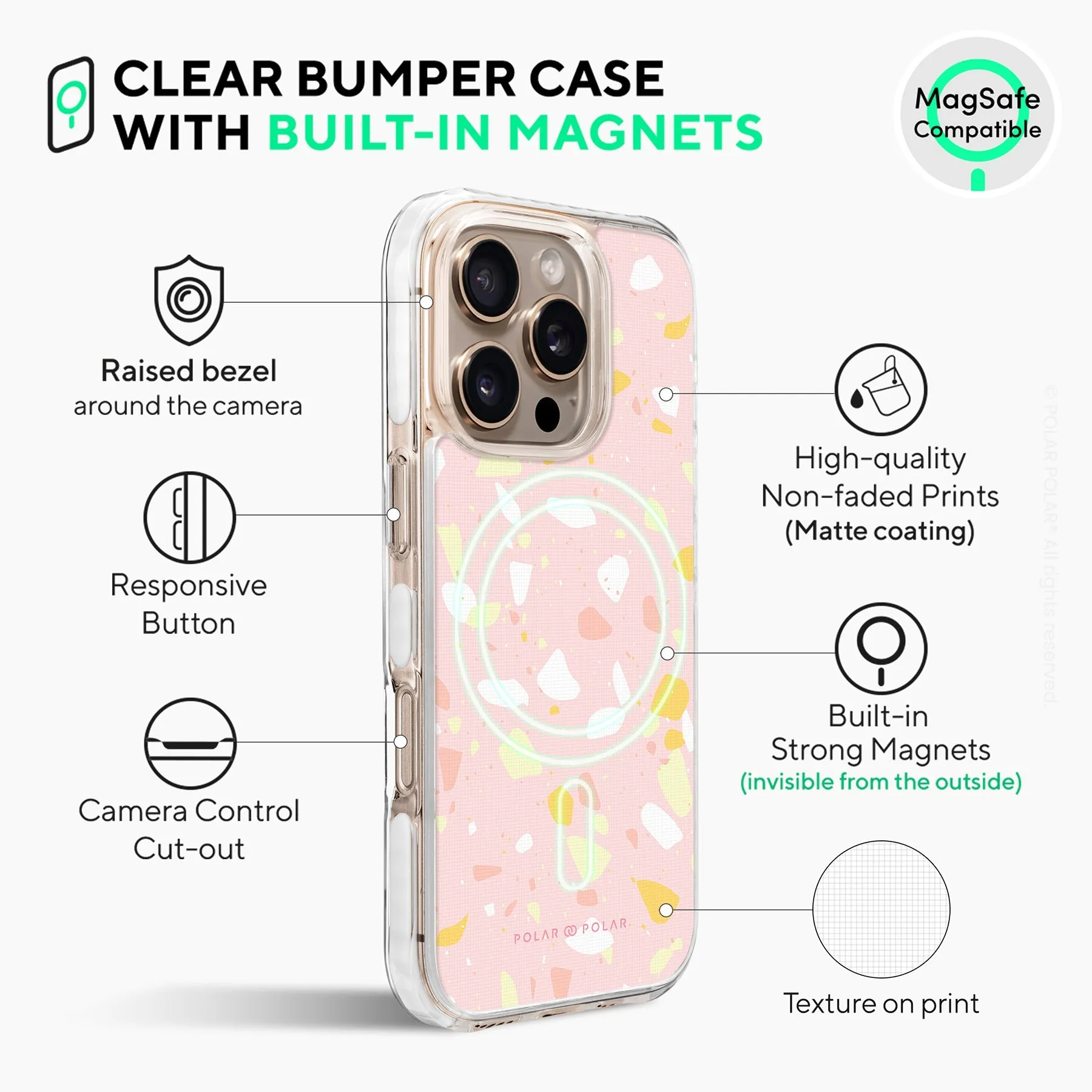 Pink Peony Terrazzo - iPhone 16 Pro Max Clear Bumper MagSafe Case