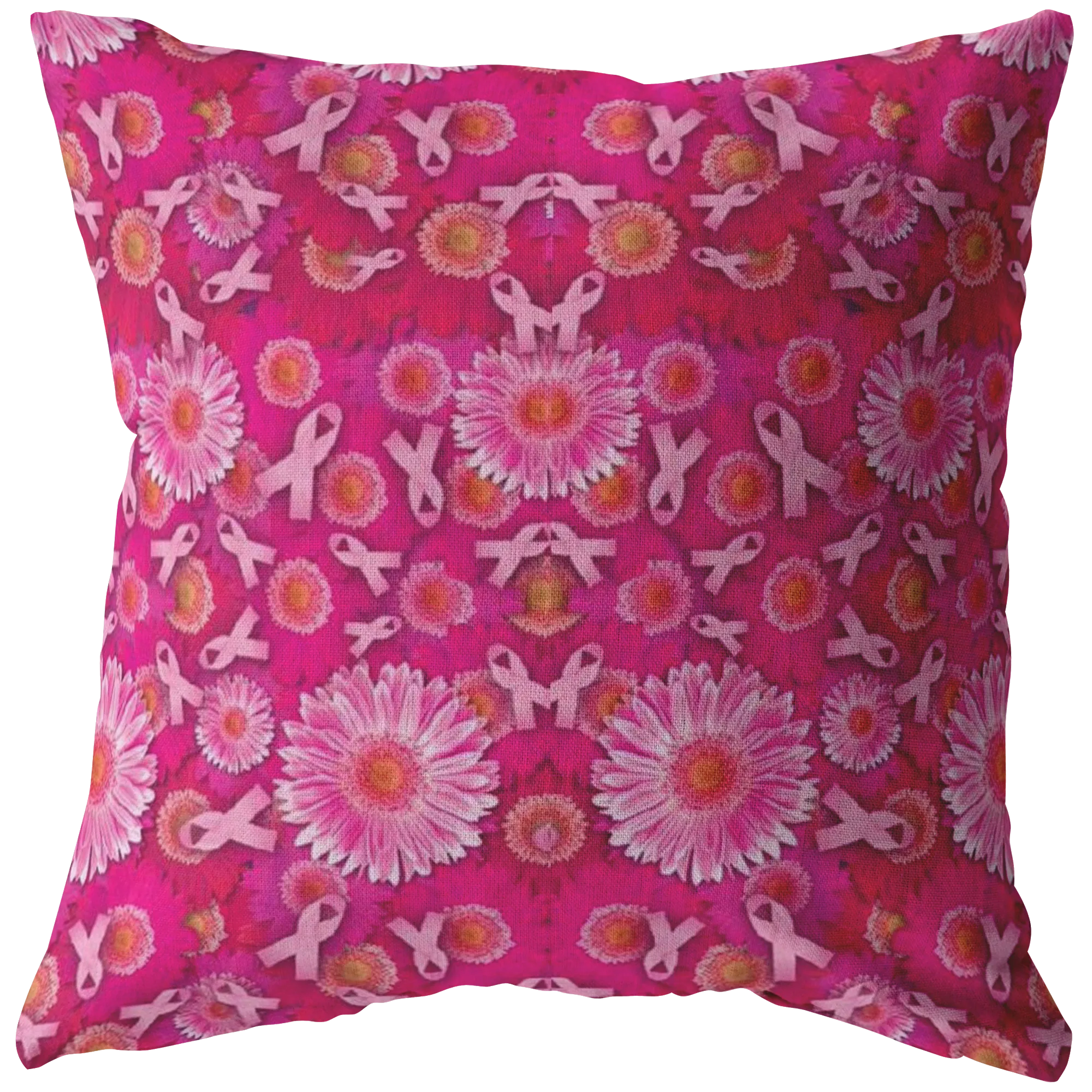 Pink Ribbons and Flowers Pillow