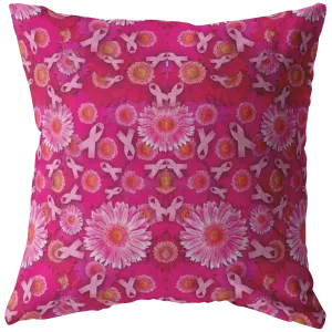 Pink Ribbons and Flowers Pillow