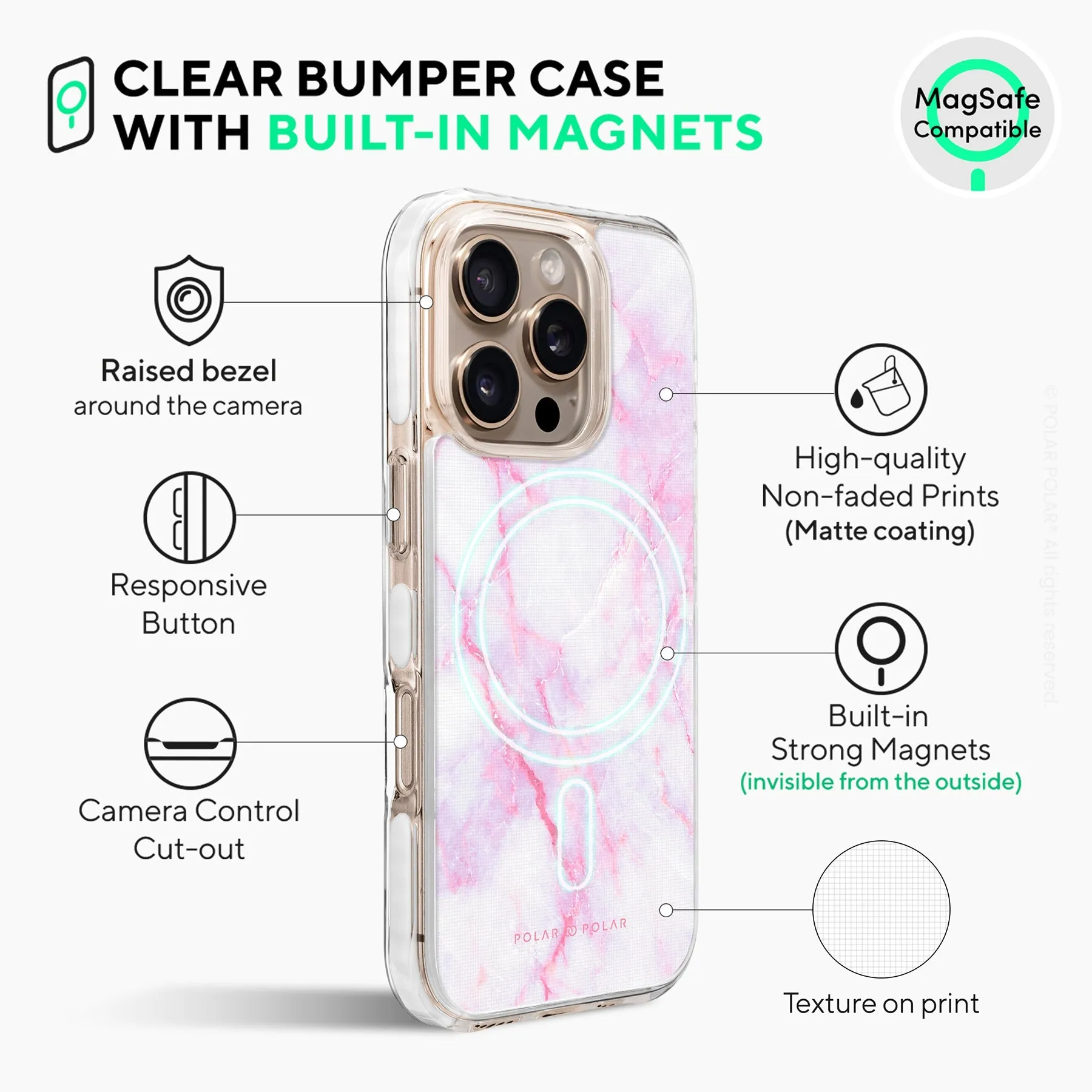 Pink White - iPhone 16 Pro Max Clear Bumper MagSafe Case