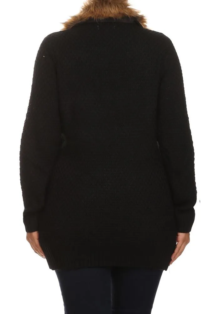 Plus Size Lavish Open Front Fur Neckline Cardigan