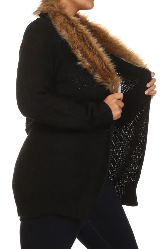 Plus Size Lavish Open Front Fur Neckline Cardigan