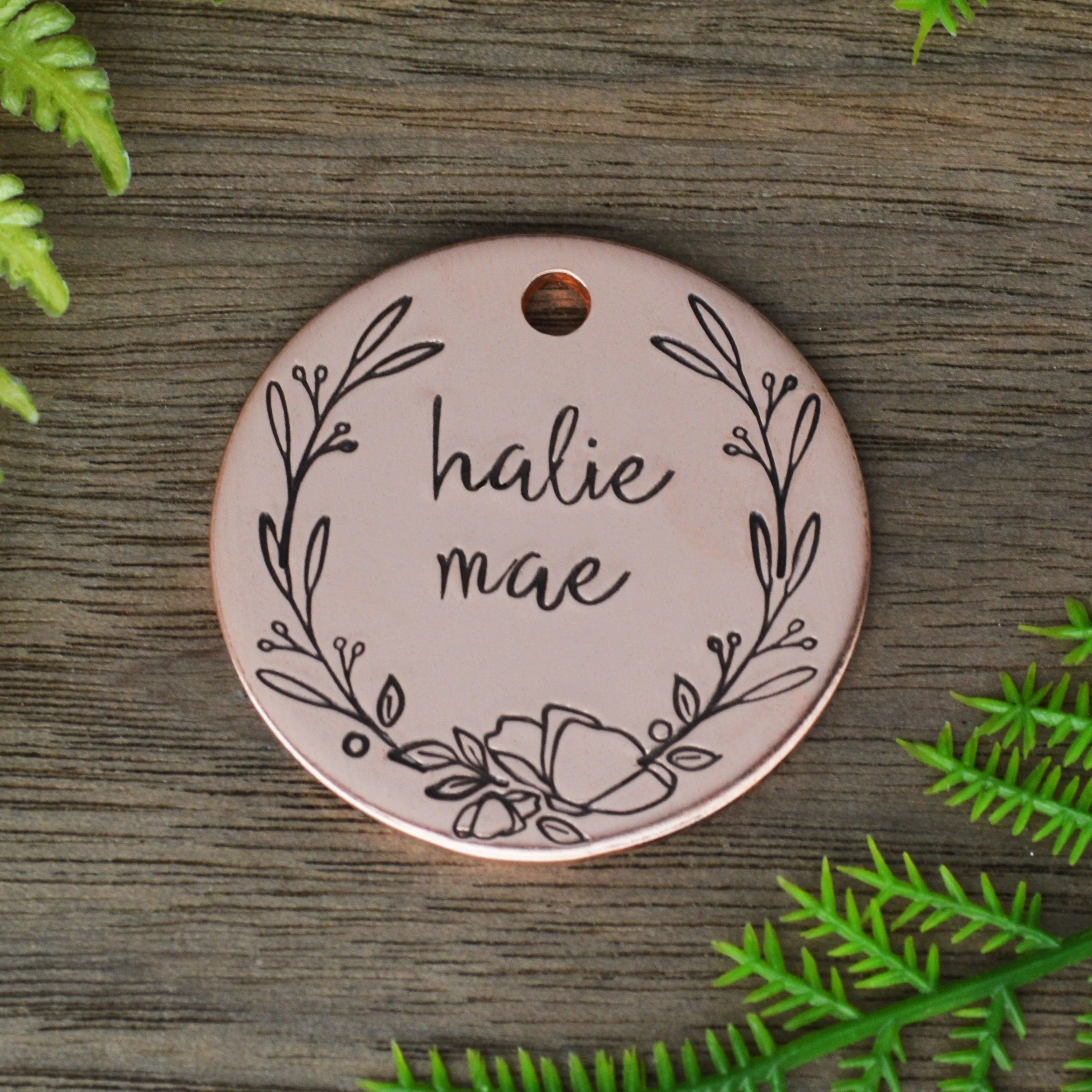 Poppy Wreath Hand Stamped Dog Tag