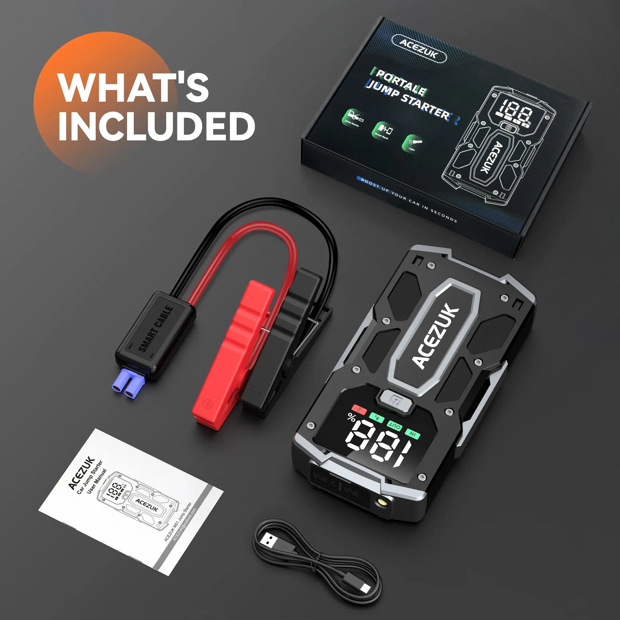 Portable Car Jump Starter with Power Bank - 3000A