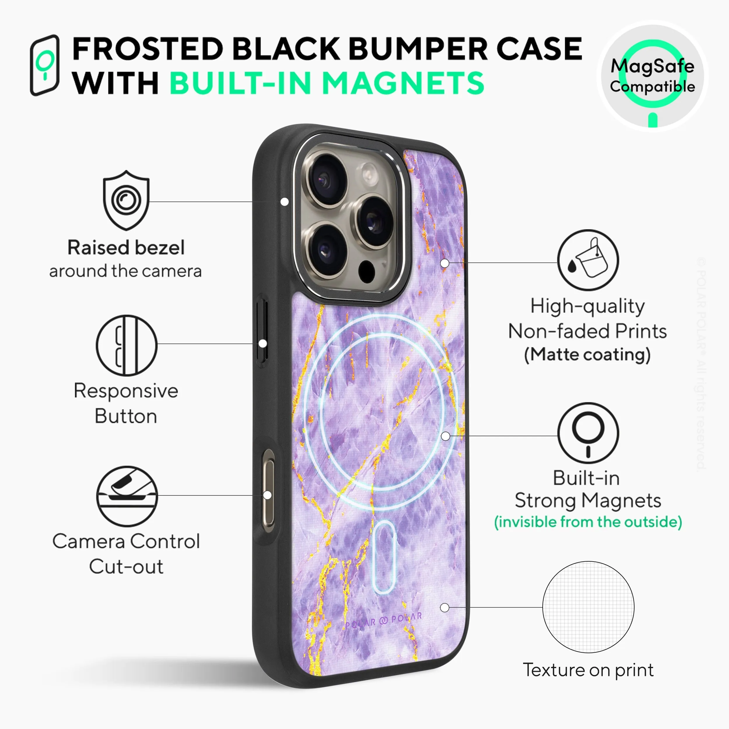 Princess Purple - iPhone 16 Pro Max Frosted Black Bumper MagSafe Case