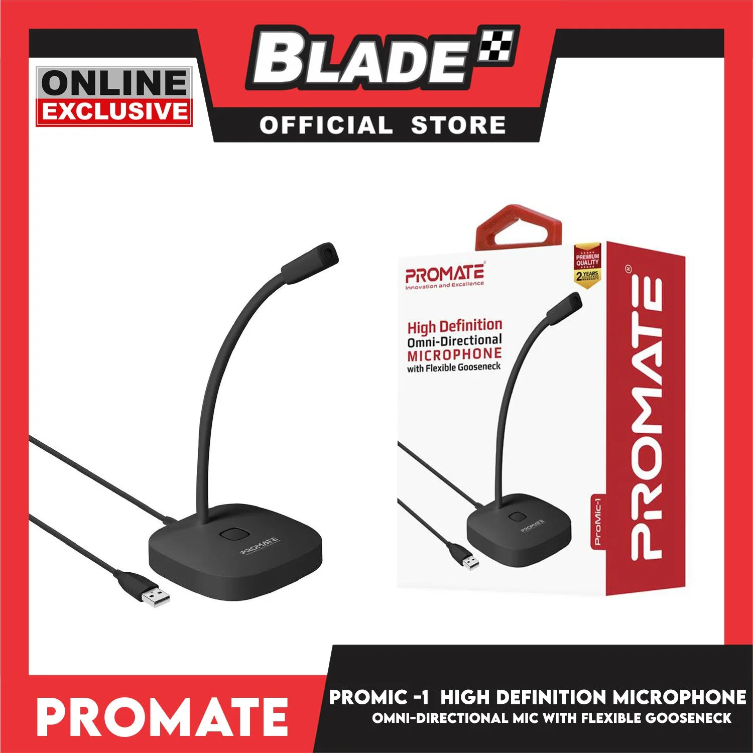 Promate Microphone with Flexible Gooseneck ProMic-1 High Definition Uni-Directional (Black)