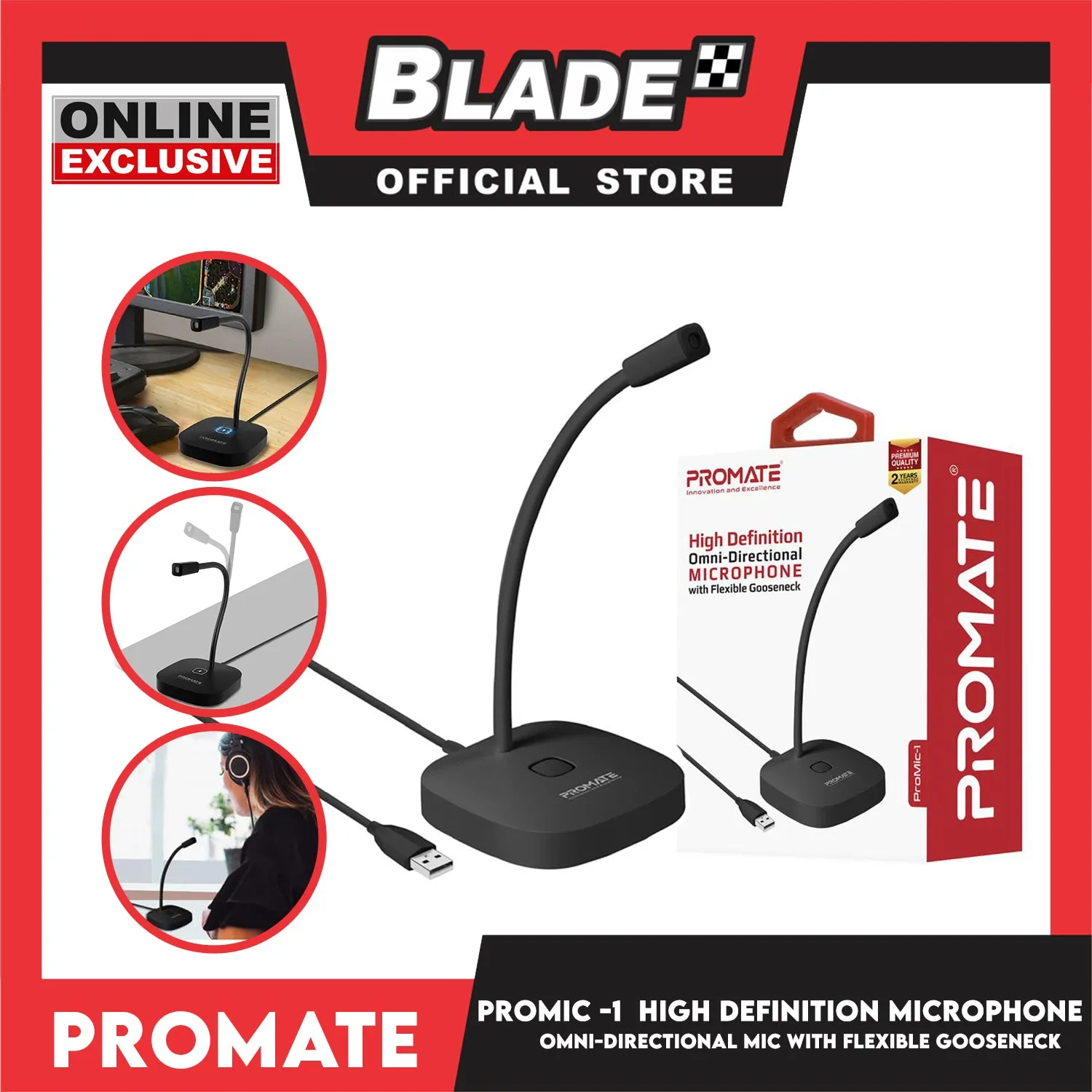 Promate Microphone with Flexible Gooseneck ProMic-1 High Definition Uni-Directional (Black)