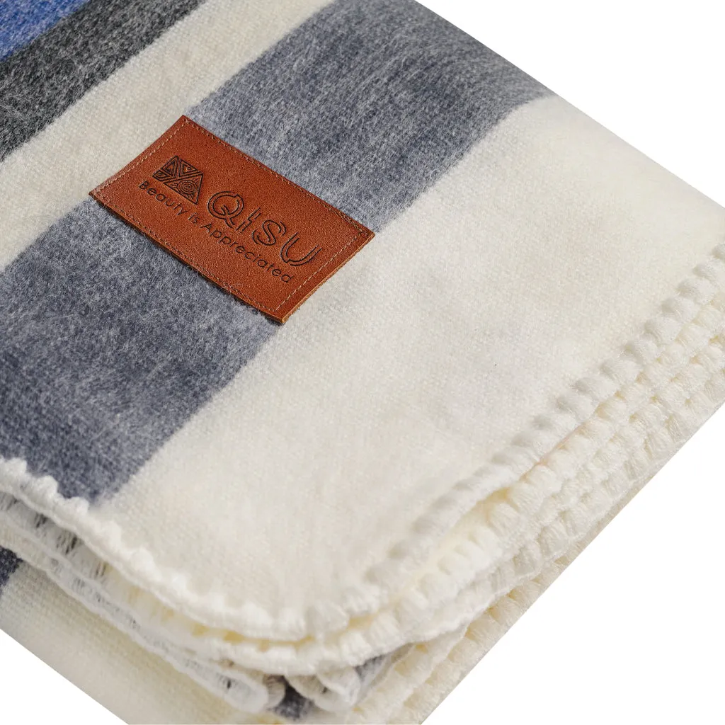 QISU Brown, Blue, Grey, and White Alpaca Throw Blanket – Full-Size Comfort, Holiday Artisan Gift