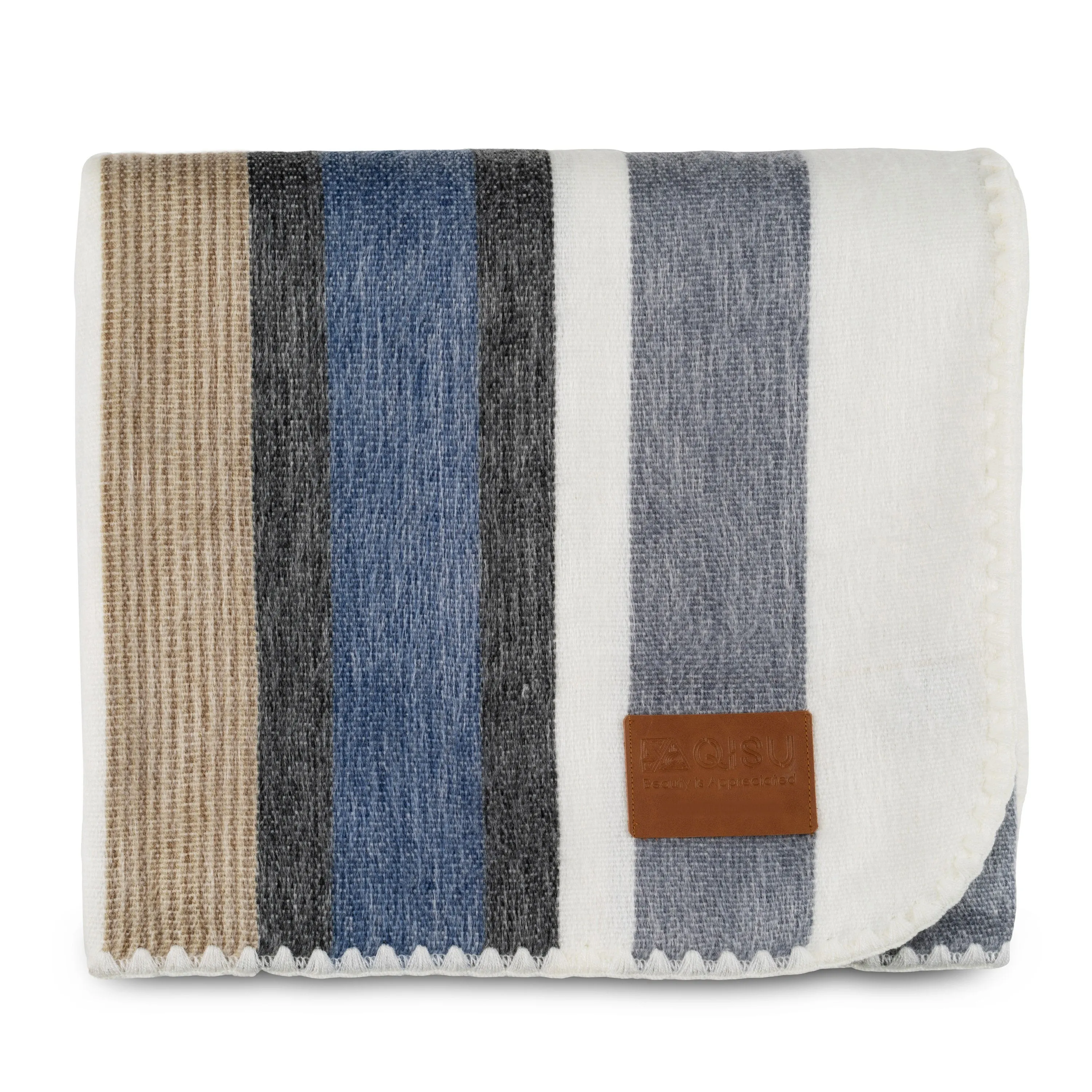 QISU Brown, Blue, Grey, and White Alpaca Throw Blanket – Full-Size Comfort, Holiday Artisan Gift