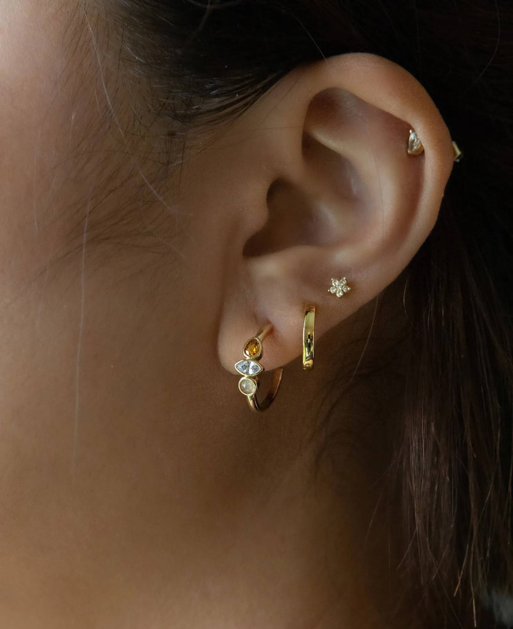 Quincy Triple Bezel Half Hoop Earrings