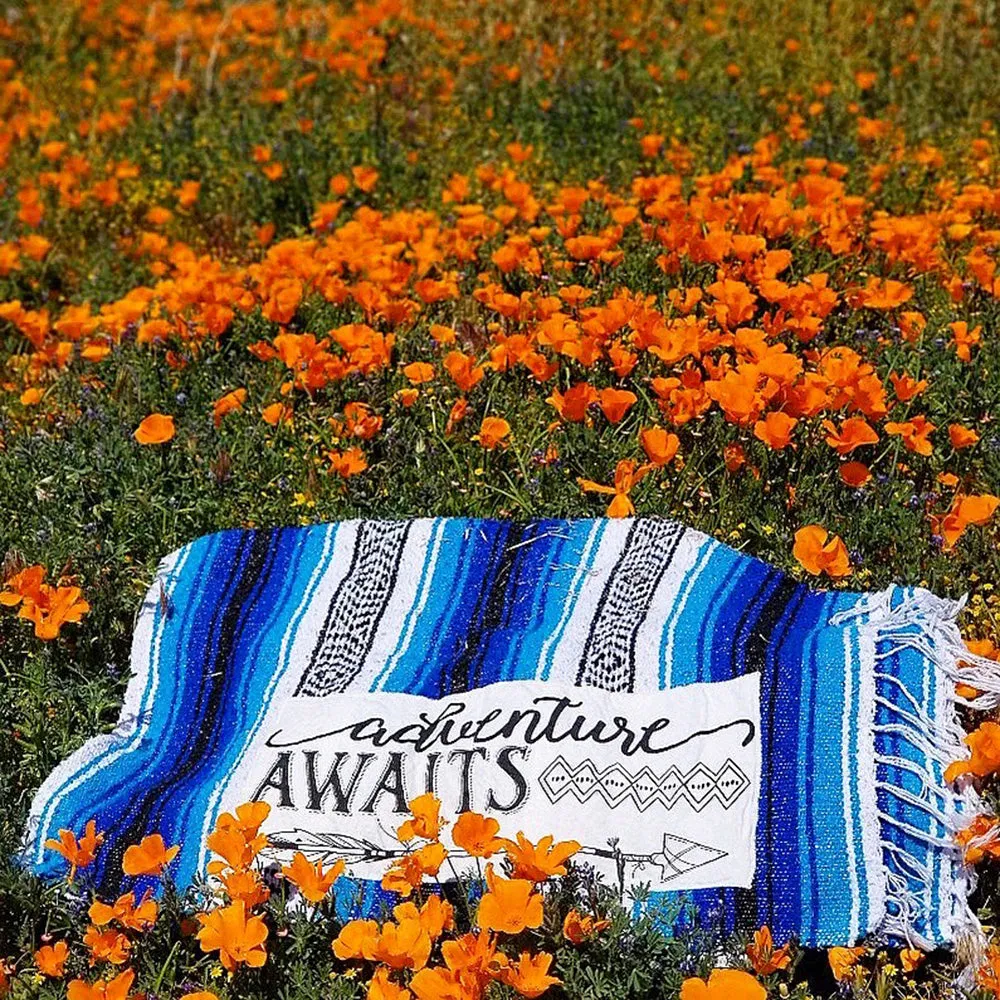 "Adventure" - Blue Throw - Falza Mexican Blanket