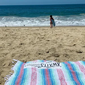 "Adventure" - Rose/Blue Throw - Falza Mexican Blanket - Wholesale