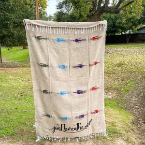 "Just Breathe" - Taupe Throw - Mexican Blanket