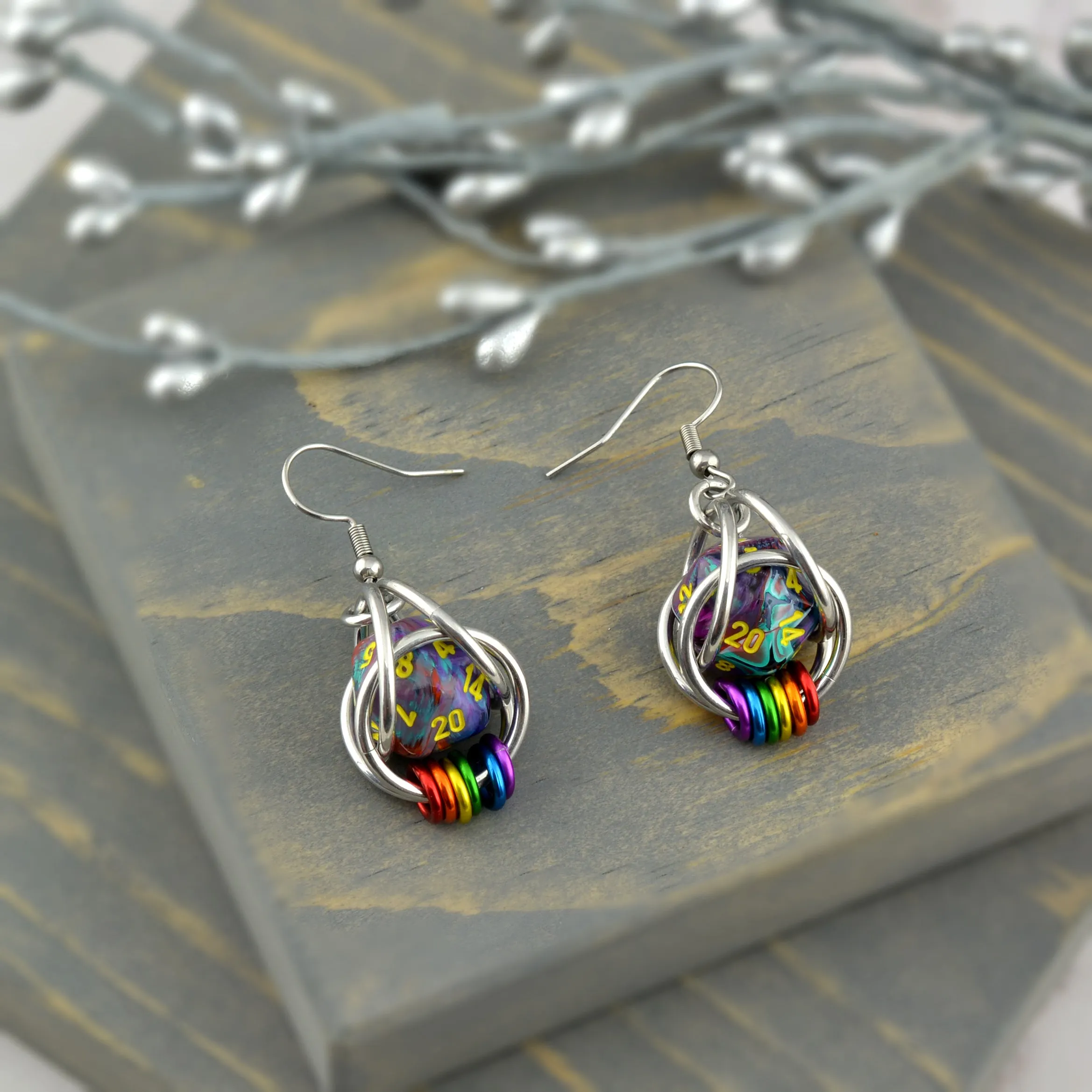 Rainbow Pride d20 Earring