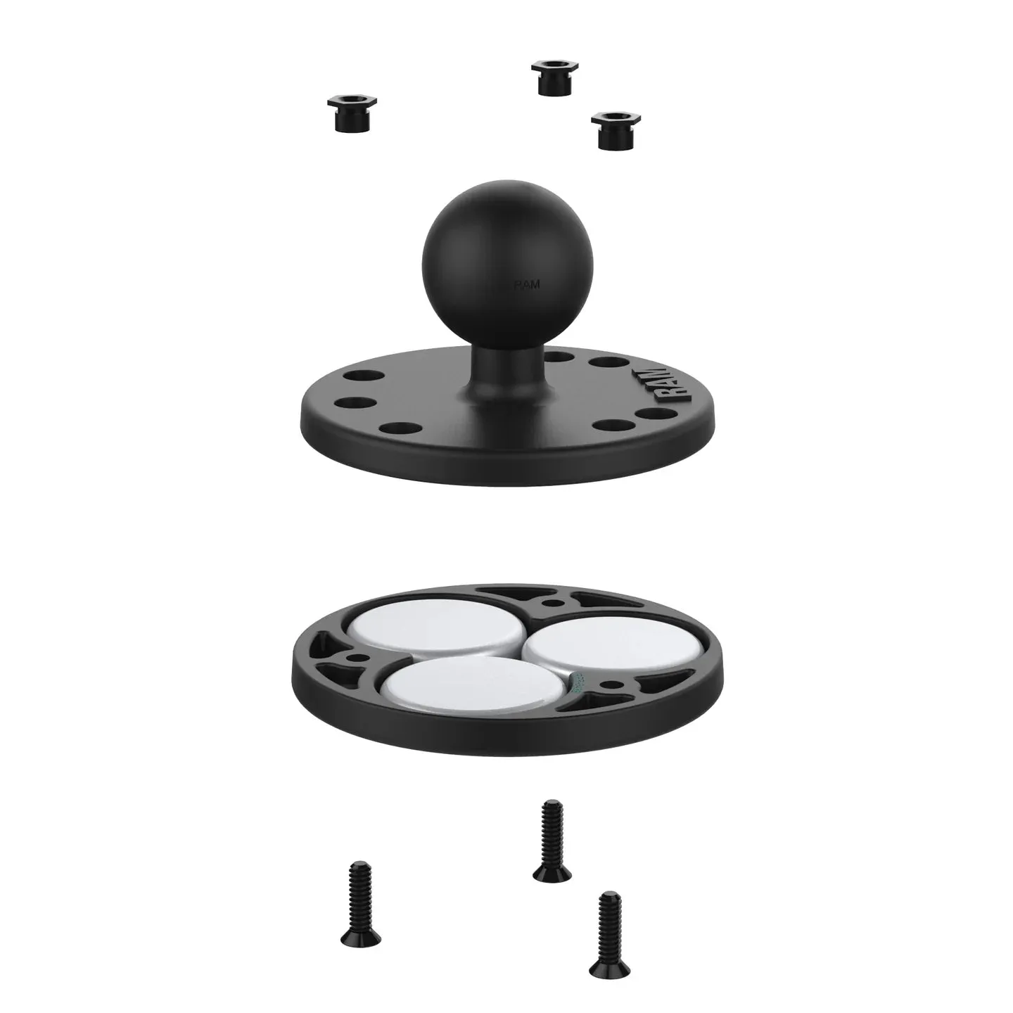 RAM 2.5" Round Base with AMPs Hole Pattern, 1" Ball & Triple Magnetic Base Adapter (RAM-B-202-339U)