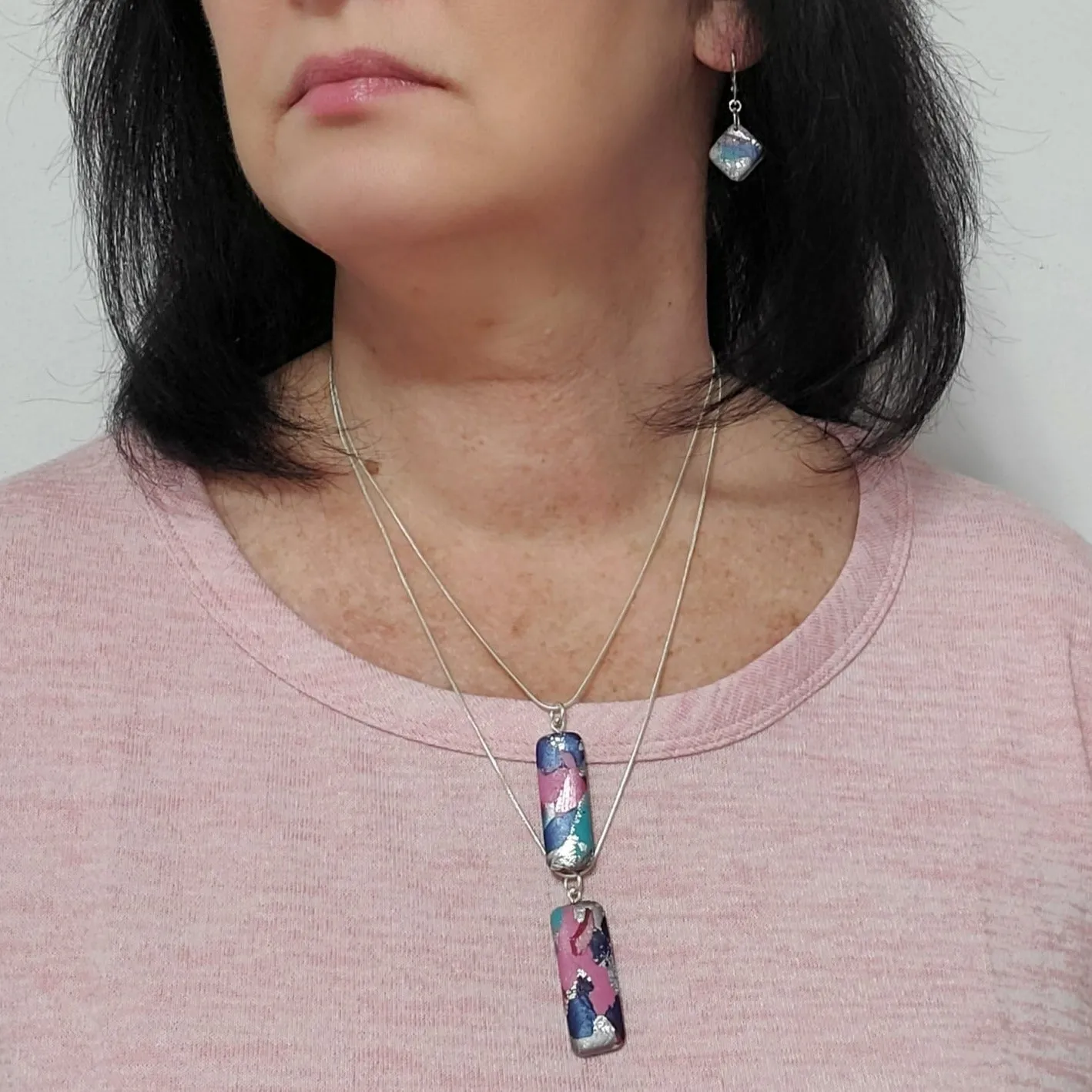 Rectangle Bar Pendant - Marbled - Very Peri