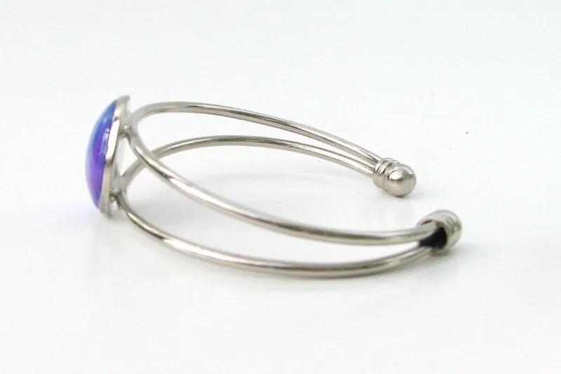Red Chakra Bracelet, Abstract Art Silver Cuff, Positive Energy - "Fuchsia Swirl"