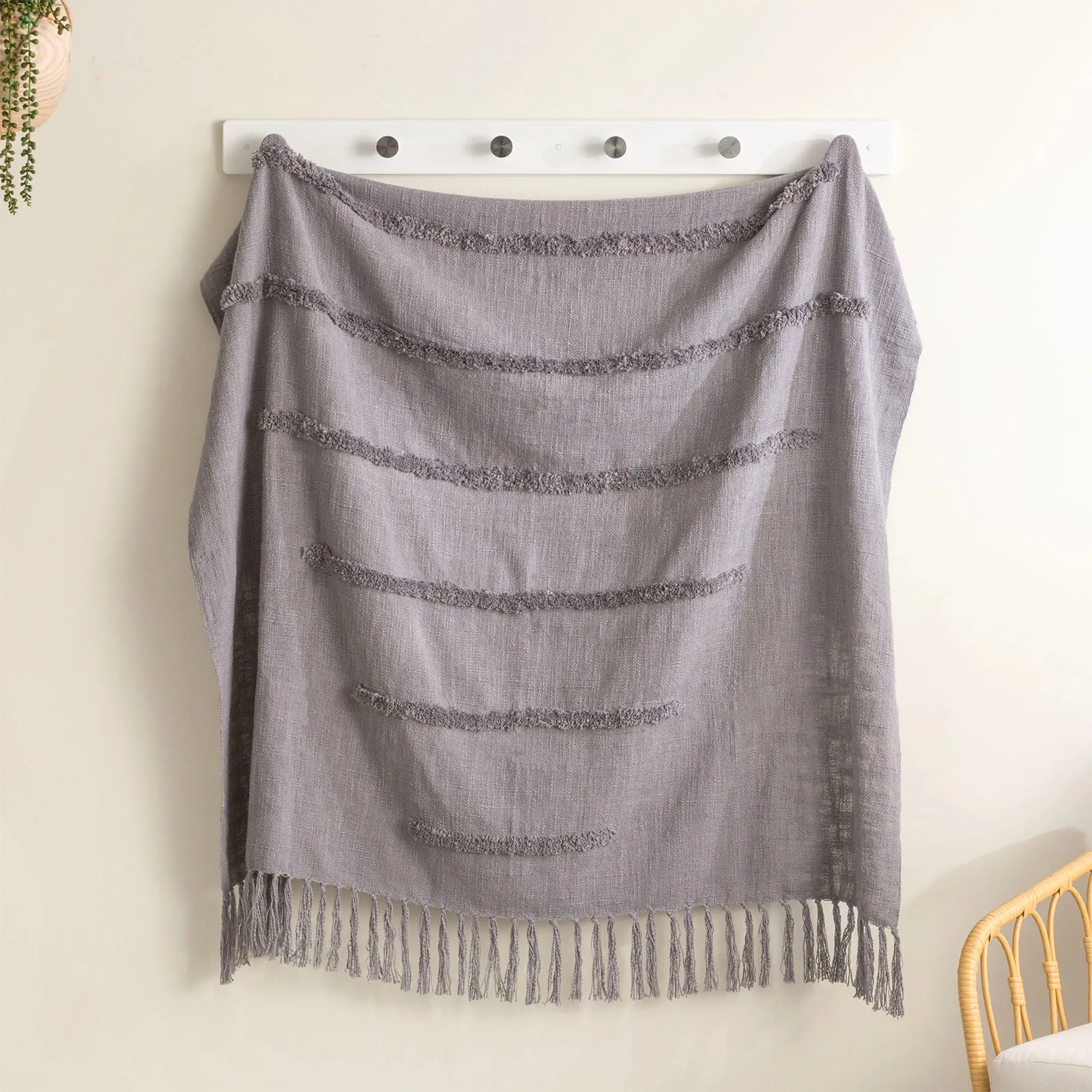 Renee Taylor Cambridge Cotton Slub Tufted Throw Moonlike