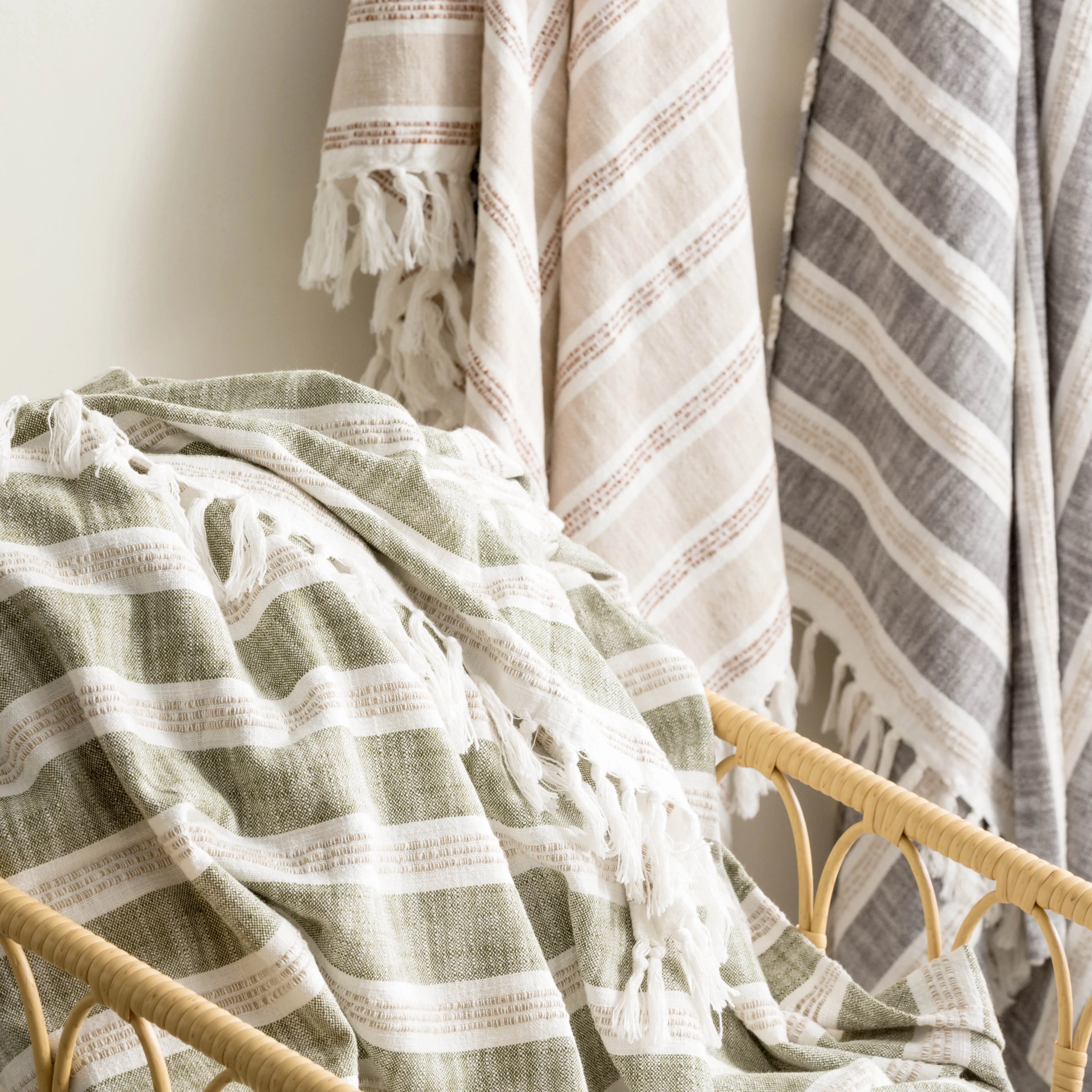 Renee Taylor Como Stone Washed Yarn-Dyed Stripe Throw 130 x 170 cms Juniper