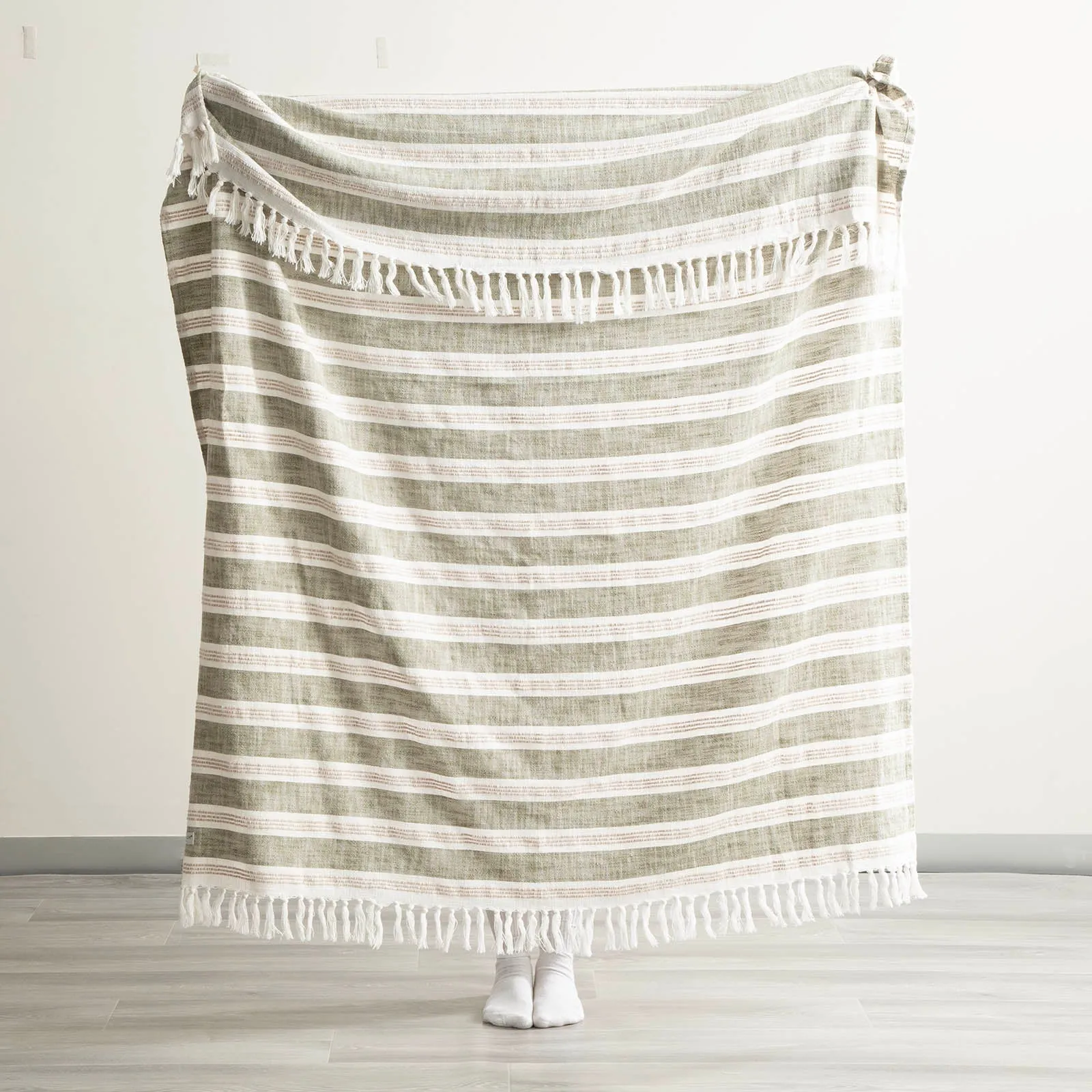 Renee Taylor Como Stone Washed Yarn-Dyed Stripe Throw 130 x 170 cms Juniper