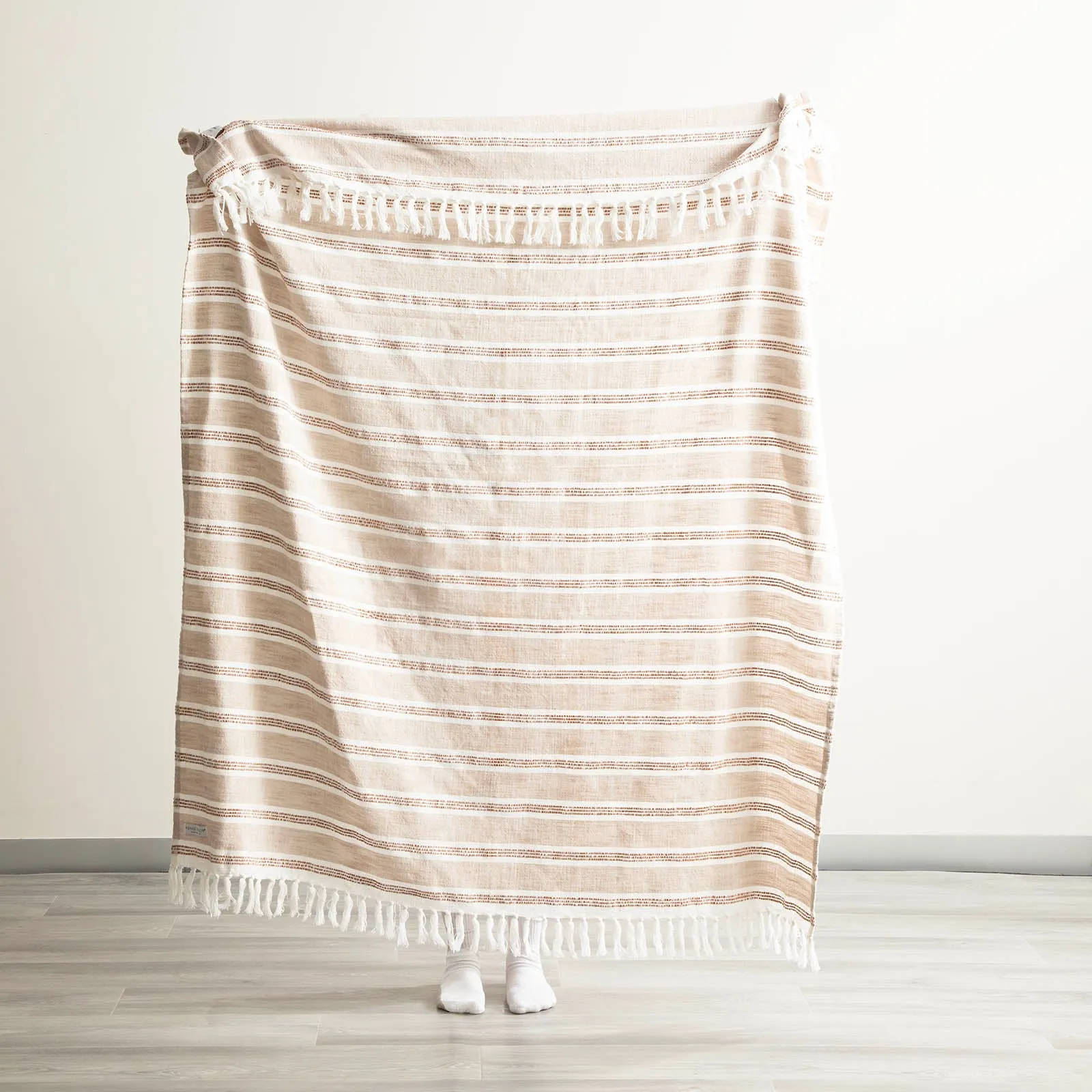 Renee Taylor Como Stone Washed Yarn-Dyed Stripe Throw 130 x 170 cms Natural