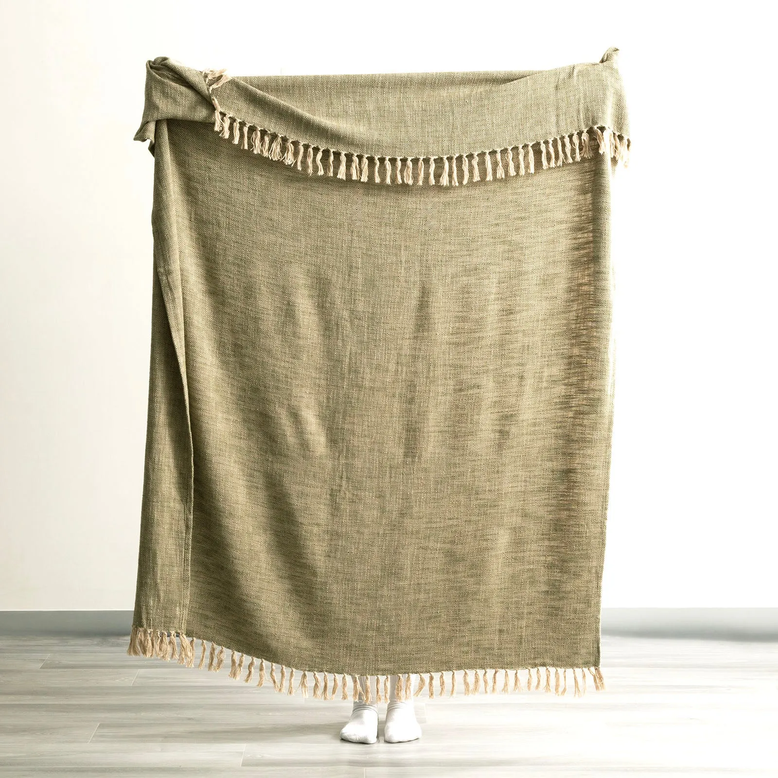 Renee Taylor Surrey Chevron Yarn-Dyed Throw 130 x 170 cms Olive