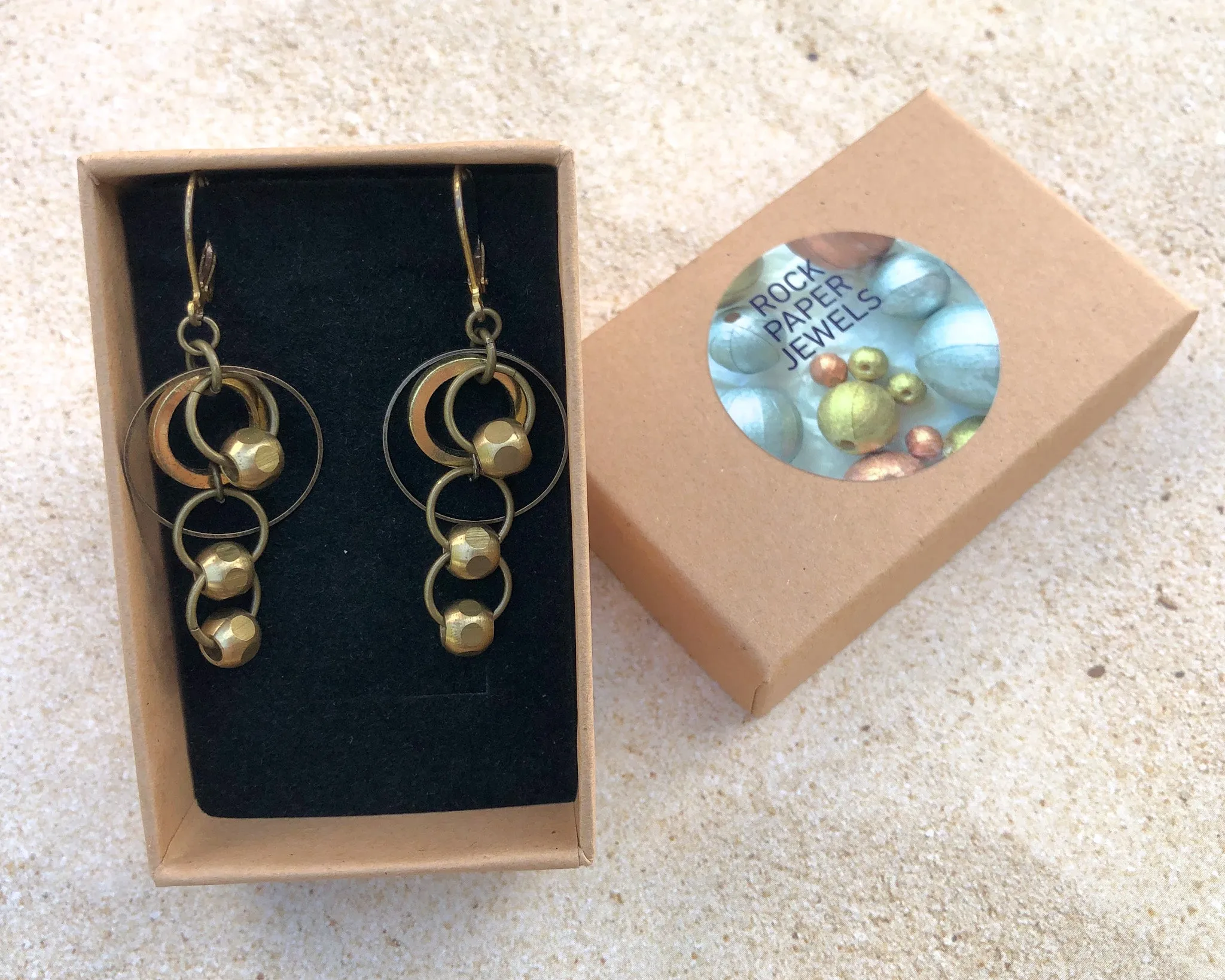 Retro Style Brass Drop Earrings with Geometric Dangle