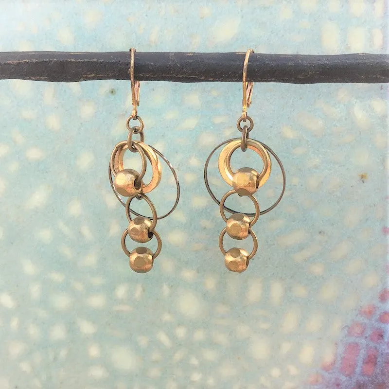 Retro Style Brass Drop Earrings with Geometric Dangle