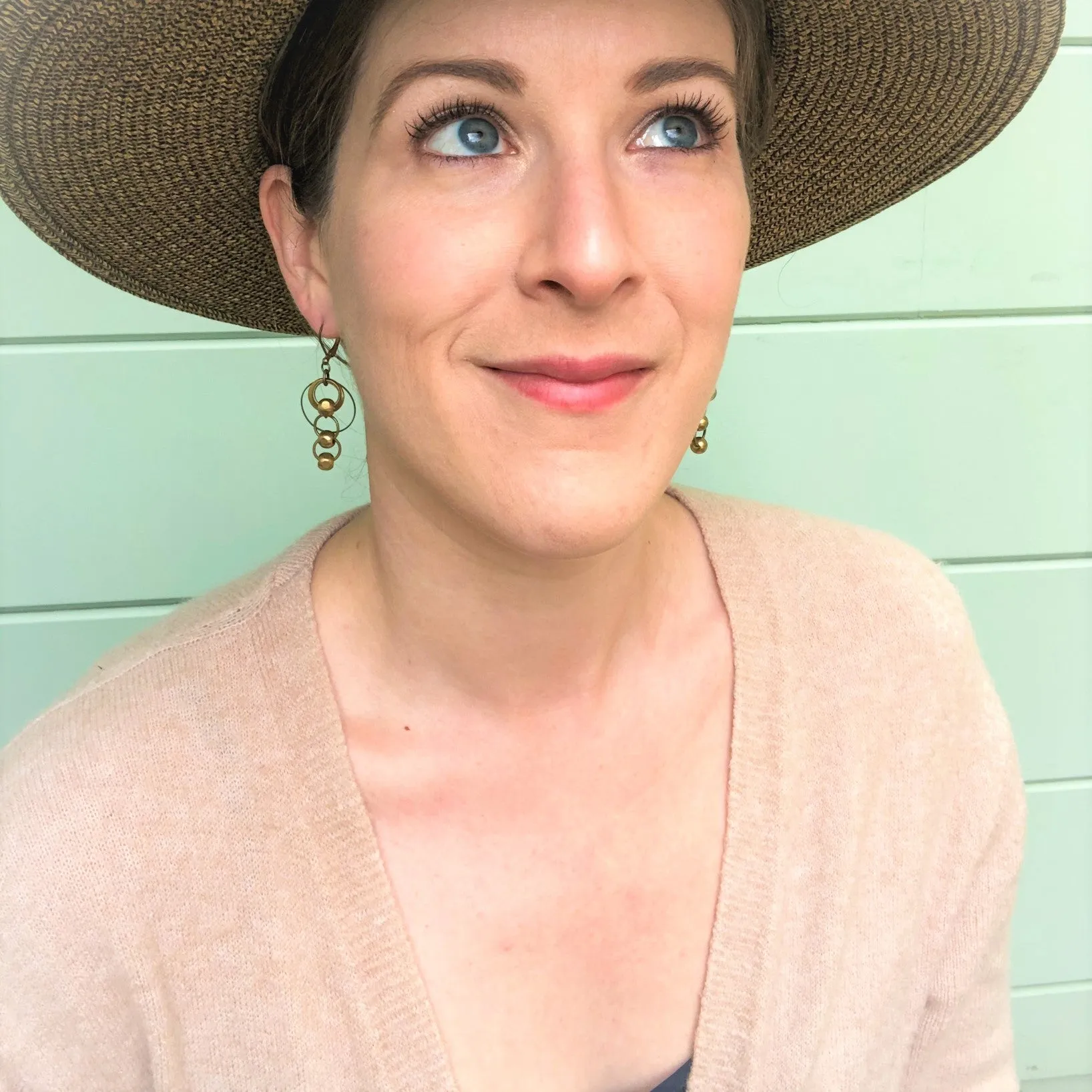 Retro Style Brass Drop Earrings with Geometric Dangle