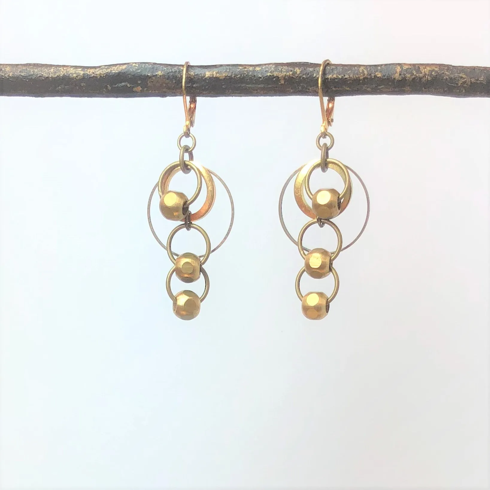 Retro Style Brass Drop Earrings with Geometric Dangle