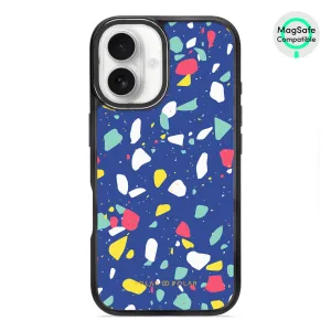 Royal Blue Terrazzo - iPhone 16 Frosted Black Bumper MagSafe Case