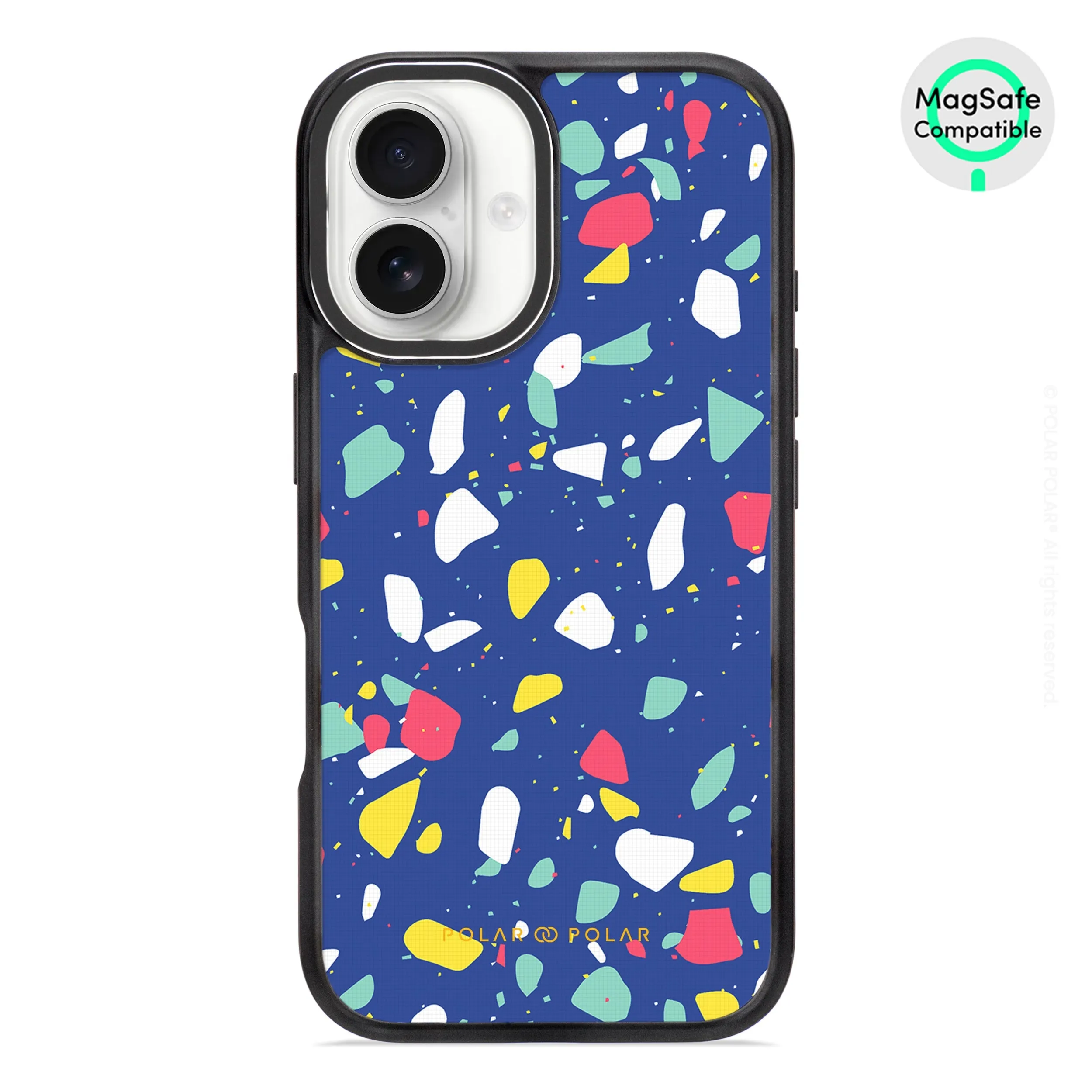 Royal Blue Terrazzo - iPhone 16 Frosted Black Bumper MagSafe Case