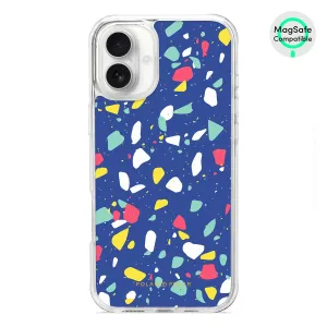 Royal Blue Terrazzo - iPhone 16 Plus Clear Bumper MagSafe Case