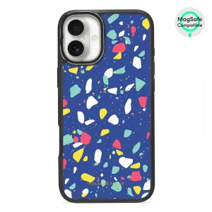Royal Blue Terrazzo - iPhone 16 Plus Frosted Black Bumper MagSafe Case