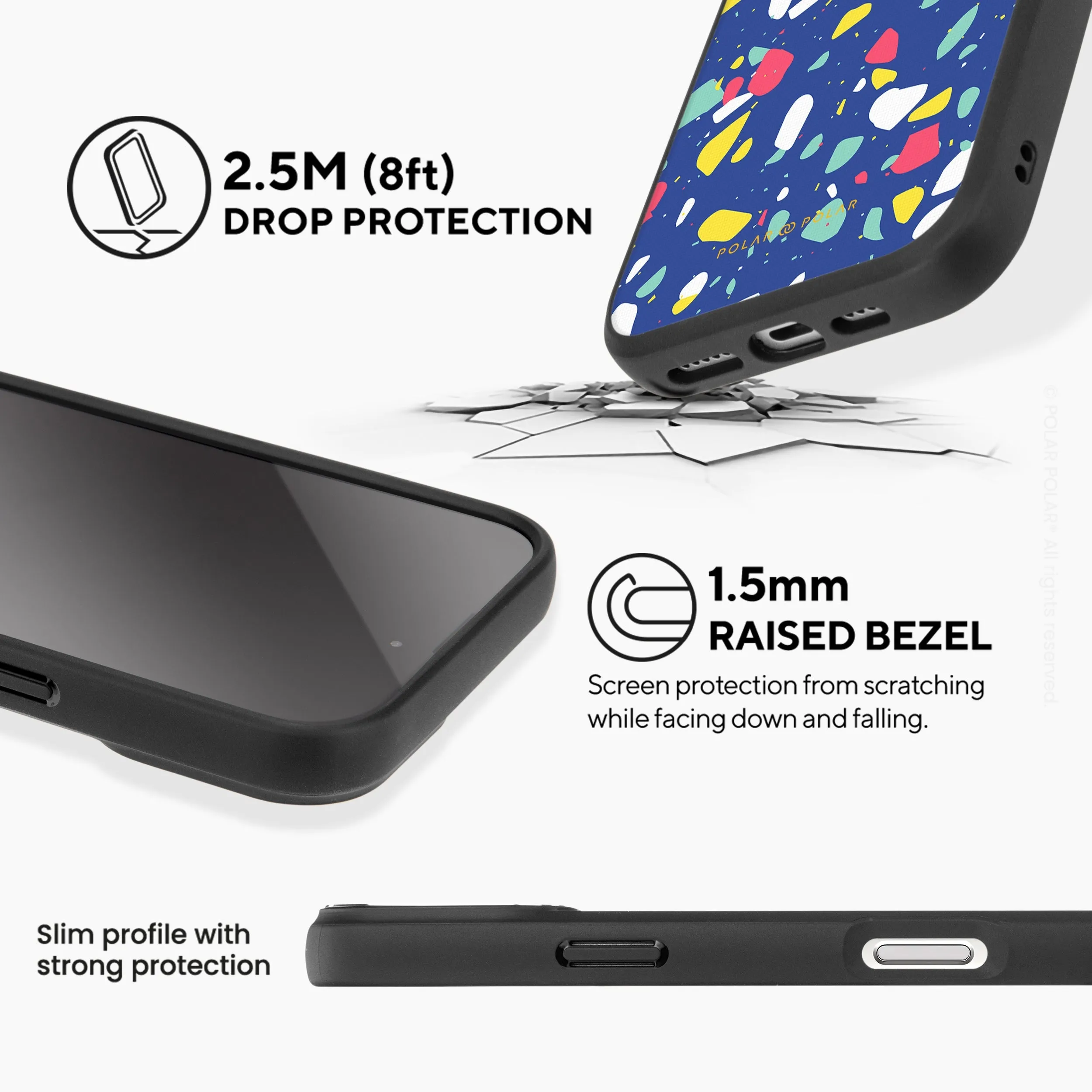 Royal Blue Terrazzo - iPhone 16 Plus Frosted Black Bumper MagSafe Case