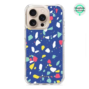 Royal Blue Terrazzo - iPhone 16 Pro Clear Bumper MagSafe Case