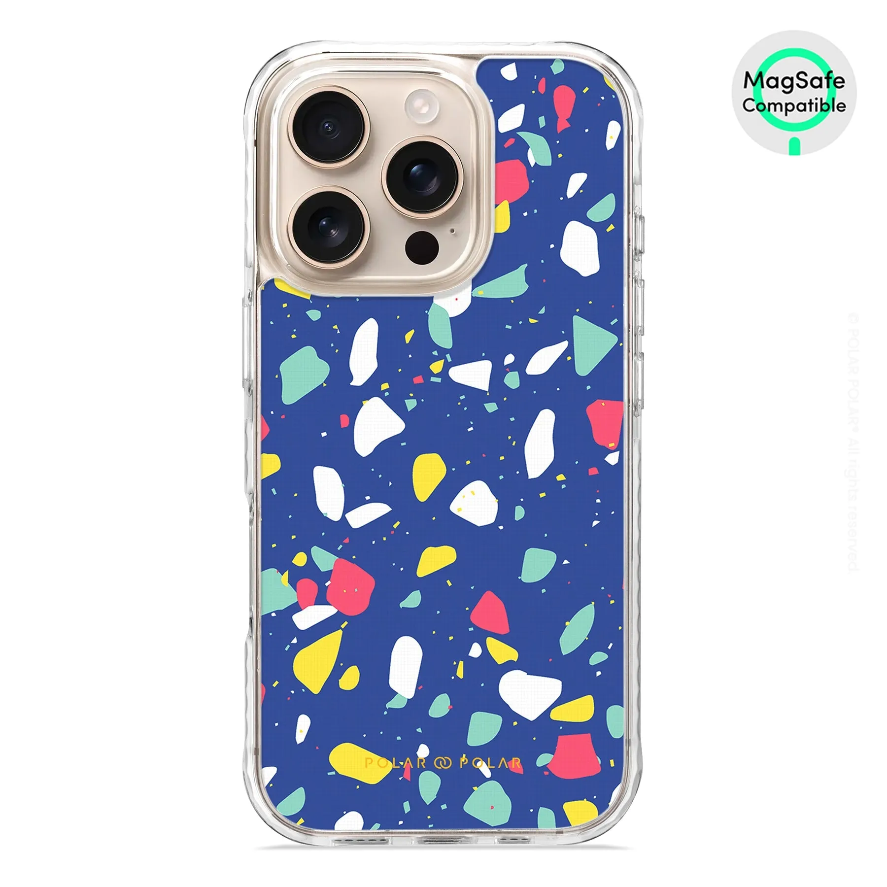 Royal Blue Terrazzo - iPhone 16 Pro Clear Bumper MagSafe Case